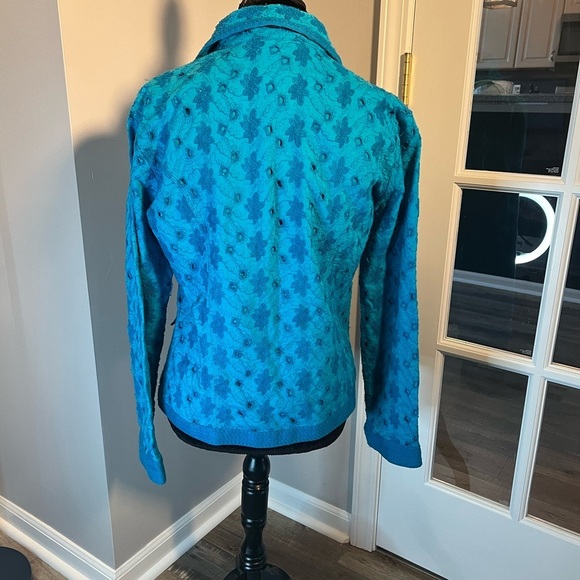 Beautiful Chicos teal embroidered and crochet jacket 100% cotton size 1 - Picture 4 of 6